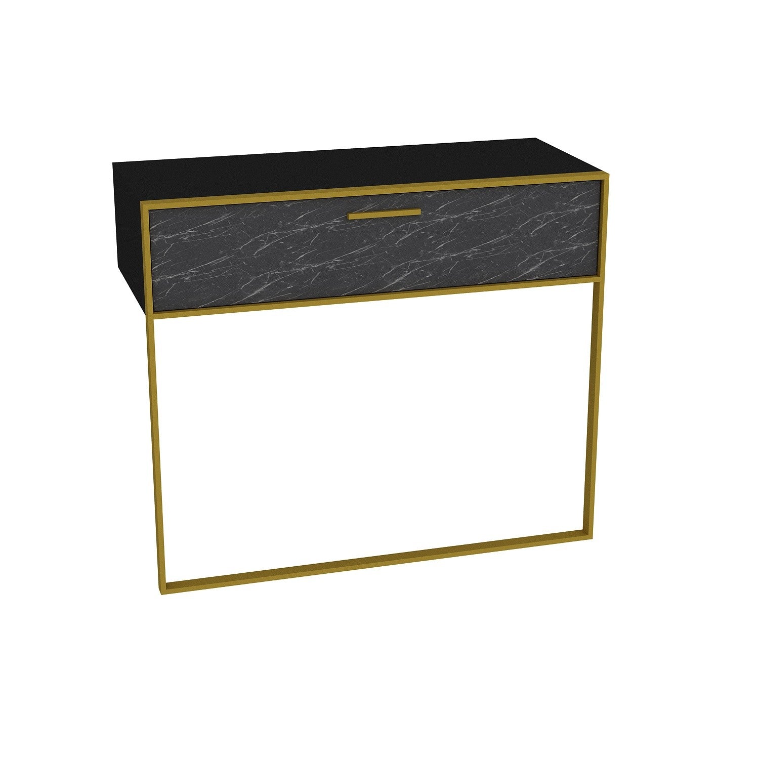 Aparador Barroco Elegante, Dourado e Preto, 90 cm | Revestimento 100% Melamina, 18 mm de Espessura, Pés de Metal, Montável na Parede, Solução de Armazenamento Elegante para Espaços Glamourosos