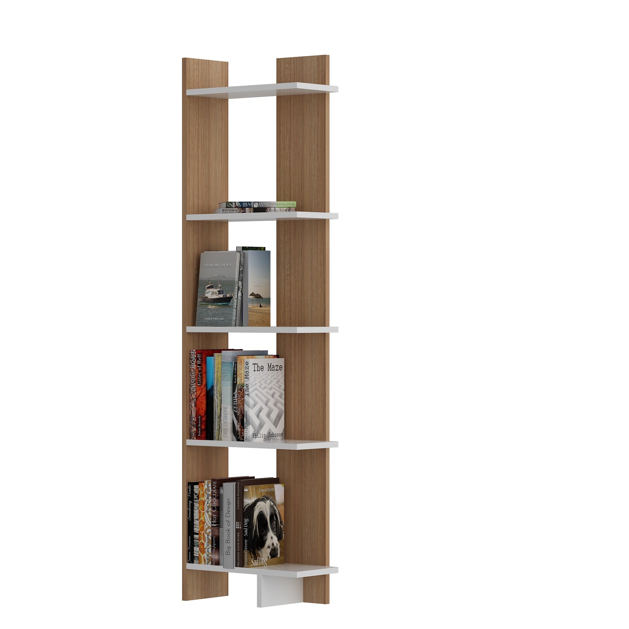 Estante moderna – 45 x 170 x 22 cm – Teca e Branco – Painel de partículas