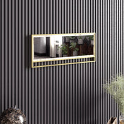 Espelho decorativo elegante de madeira, dourado e branco, 90 x 37,8 cm | Painel de partículas 100% revestido de melamina e estrutura de metal | Design moderno e glamouroso, para montagem na parede