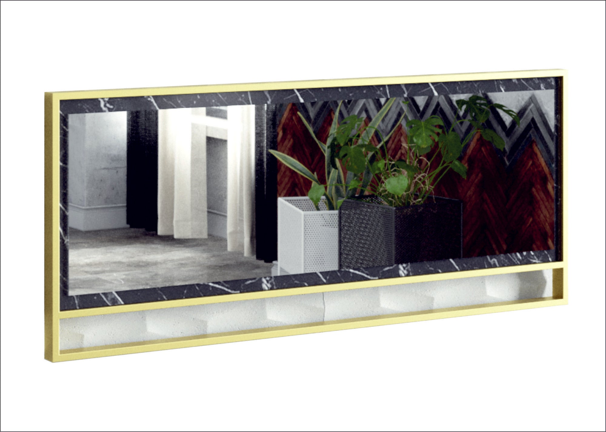 Espelho decorativo moderno de aglomerado, dourado e preto, 90 x 37,8 x 3 cm | 100% revestido em melamina, estrutura de metal | Montável na parede, design glamoroso