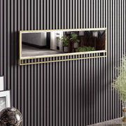 Espelho decorativo elegante de madeira, dourado e branco, 121,8 x 37,8 cm | Painel de partículas 100% revestido de melamina e estrutura de metal | Design moderno e glamouroso, para montagem na parede
