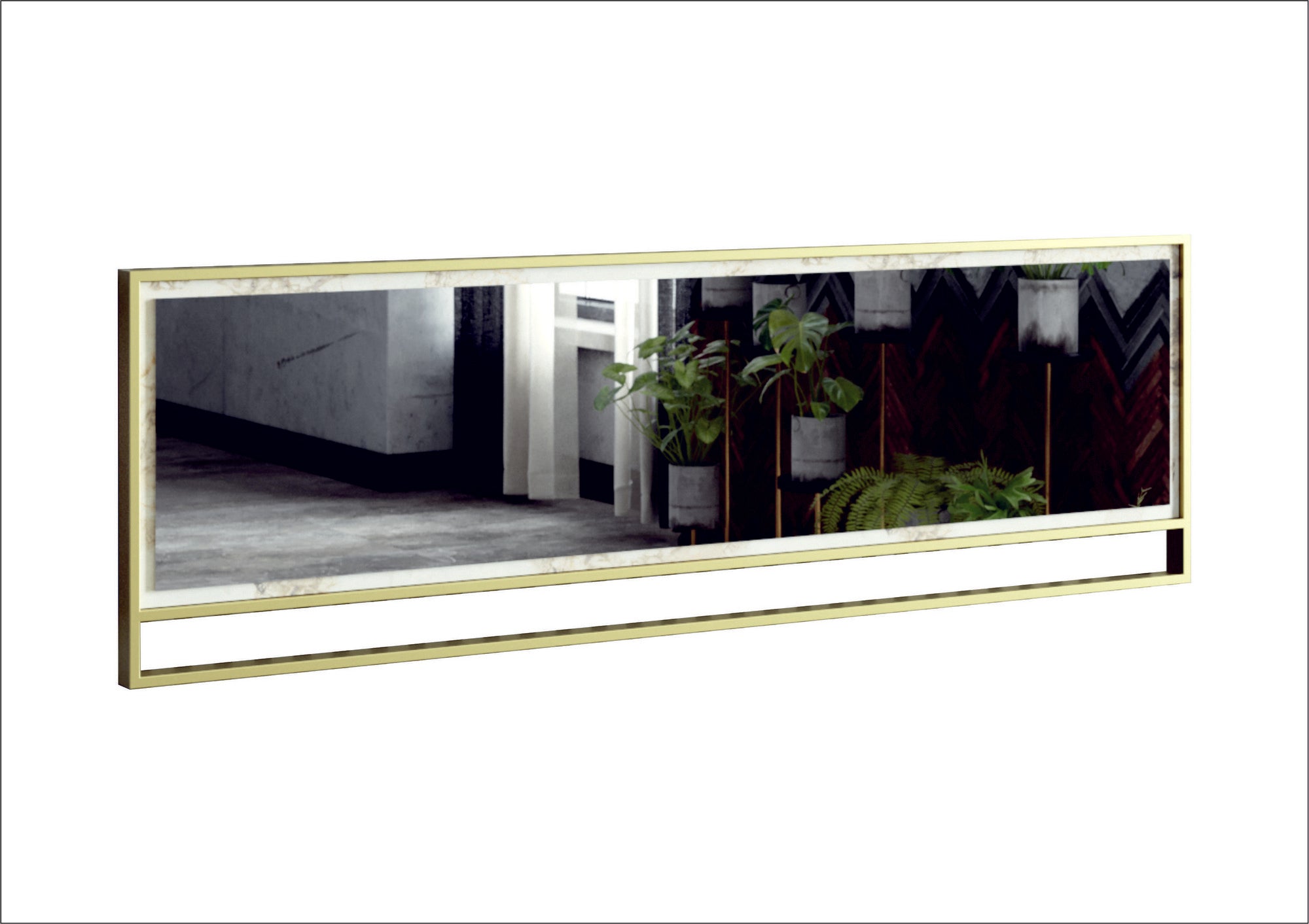 Espelho decorativo elegante de madeira, dourado e branco, 121,8 x 37,8 cm | Painel de partículas 100% revestido de melamina e estrutura de metal | Design moderno e glamouroso, para montagem na parede