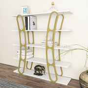 Estante elegante em branco e dourado, 120 x 120 x 25 cm | Painel de partículas 100% revestido em melamina, 18 mm de espessura | Armazenamento elegante para casa e escritório modernos