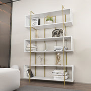 Estante elegante – 120 x 180 x 29,6 cm – Branco e dourado – Painel de partículas revestido a melamina