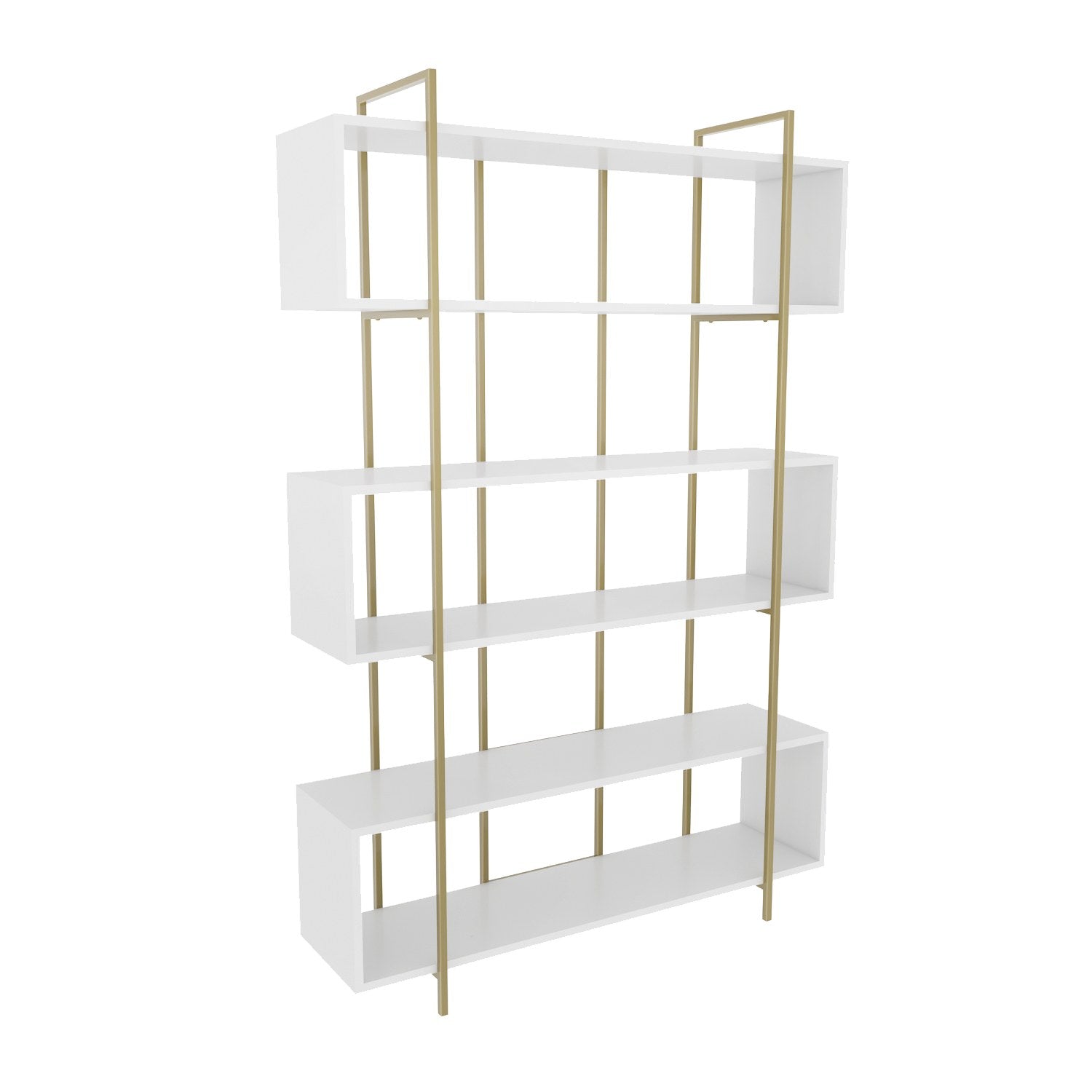 Estante elegante – 120 x 180 x 29,6 cm – Branco e dourado – Painel de partículas revestido a melamina