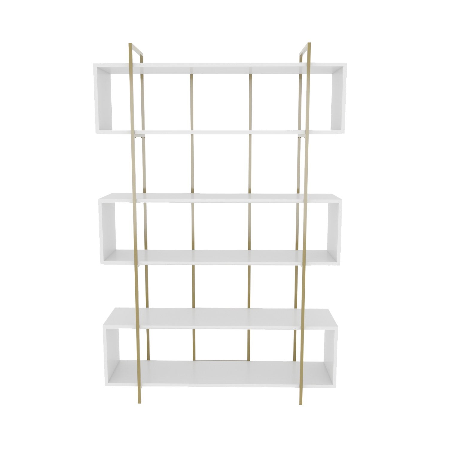 Estante elegante – 120 x 180 x 29,6 cm – Branco e dourado – Painel de partículas revestido a melamina