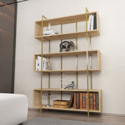 Estante elegante em painel de partículas revestido em melamina – 120 x 180 x 29,6 cm – Carvalho e dourado