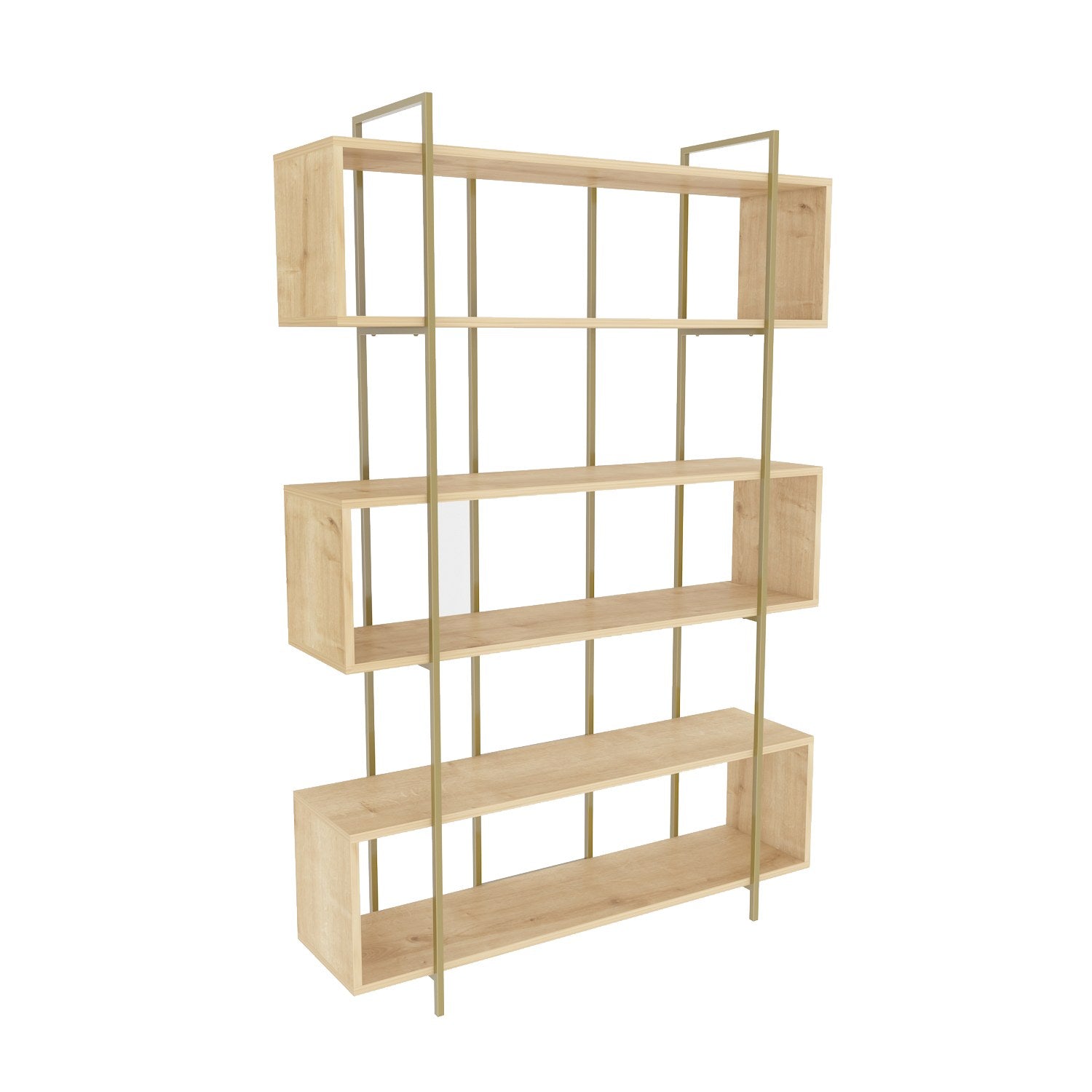 Estante elegante em painel de partículas revestido em melamina – 120 x 180 x 29,6 cm – Carvalho e dourado