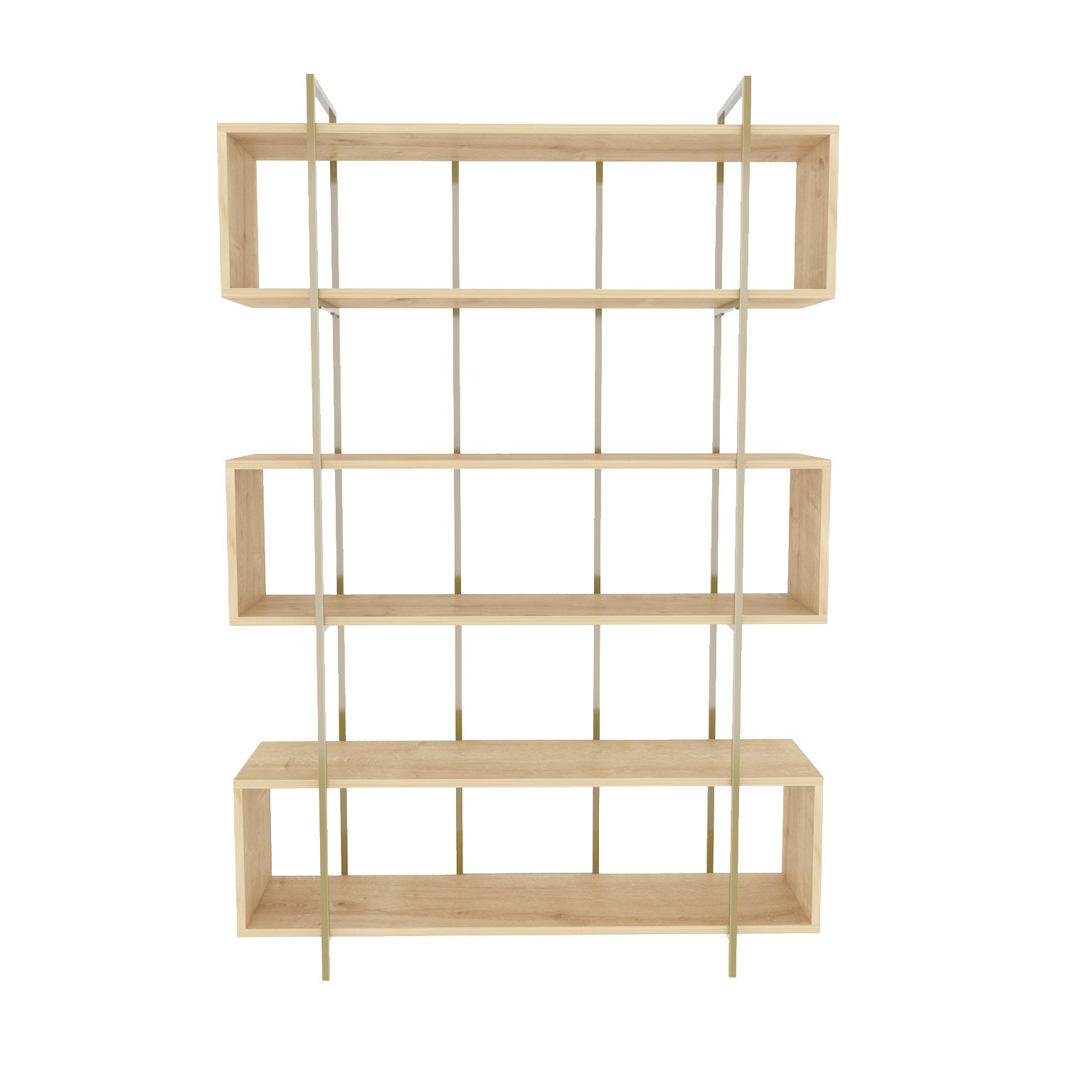 Estante elegante em painel de partículas revestido em melamina – 120 x 180 x 29,6 cm – Carvalho e dourado