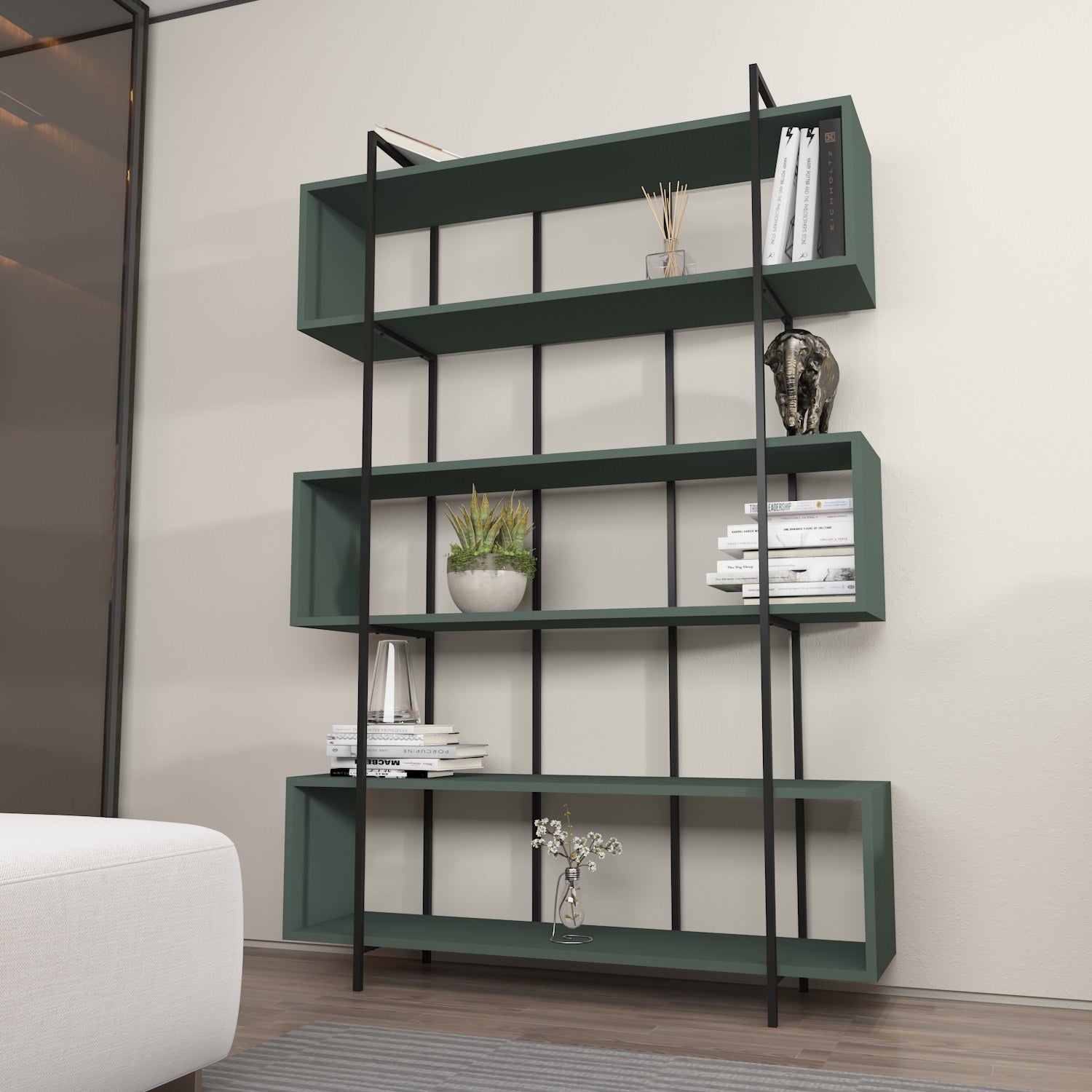 Estante – 120 x 180 x 29,6 cm – Verde e Preto – Painel de partículas revestido a melamina
