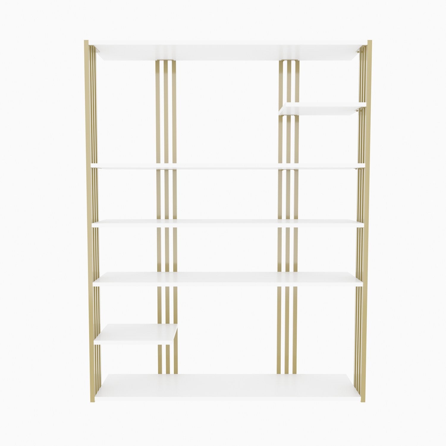 Estante elegante em branco e dourado, 120 x 160 x 29,6 cm | Painel de partículas 100% revestido em melamina, 18 mm de espessura | Armazenamento elegante para casa e escritório modernos