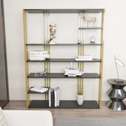 Estante elegante em antracite e dourado, 120 x 160 x 29,6 cm | Painel de partículas 100% revestido em melamina, 18 mm de espessura | Solução de armazenamento moderna para casa e escritório