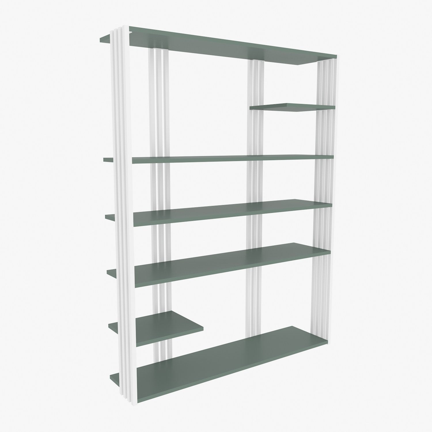 Estante elegante em verde e branco, 120 cm x 160 cm x 29,6 cm | Painel de partículas 100% revestido em melamina, 18 mm de espessura | Perfeita para decoração moderna de casa e escritório