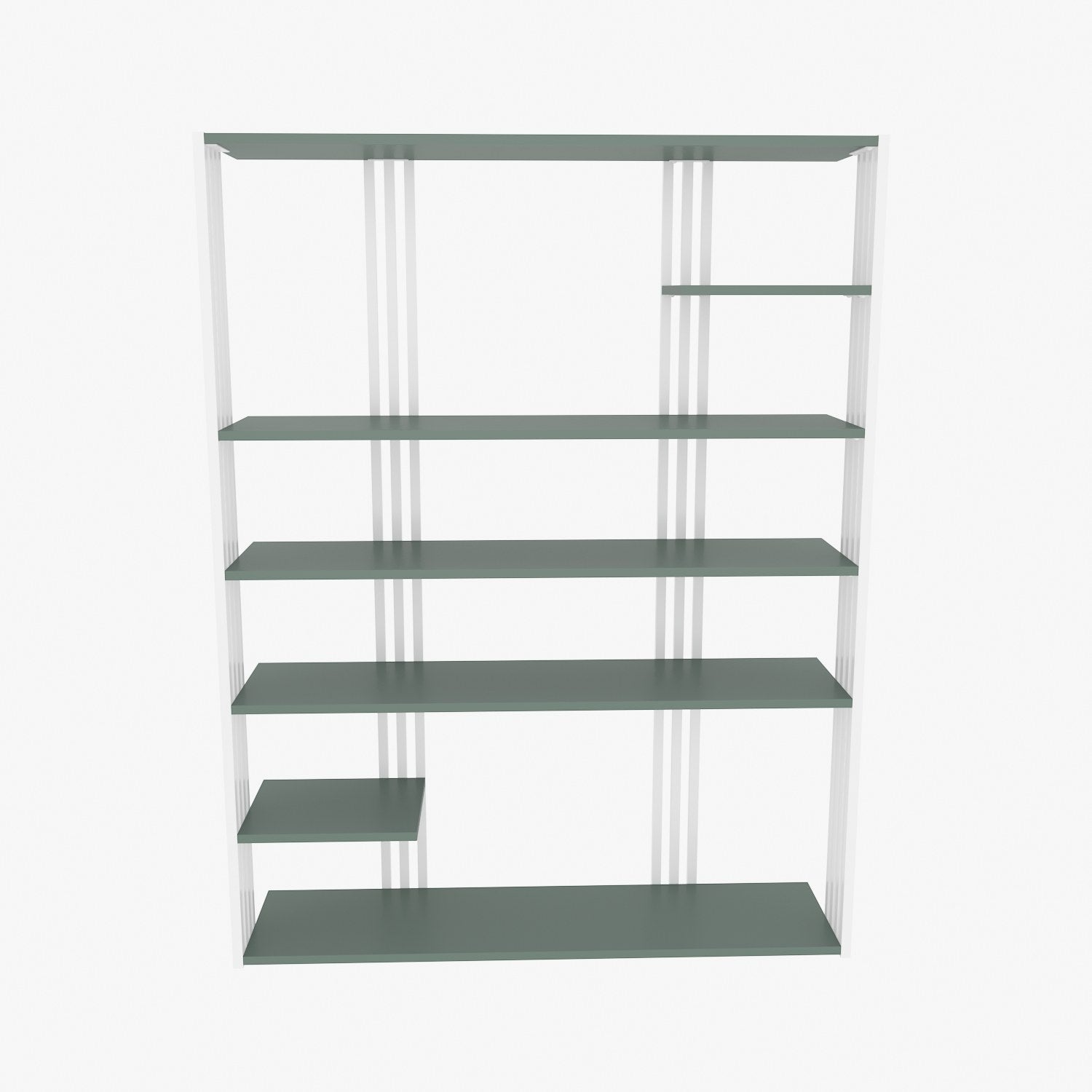 Estante elegante em verde e branco, 120 cm x 160 cm x 29,6 cm | Painel de partículas 100% revestido em melamina, 18 mm de espessura | Perfeita para decoração moderna de casa e escritório