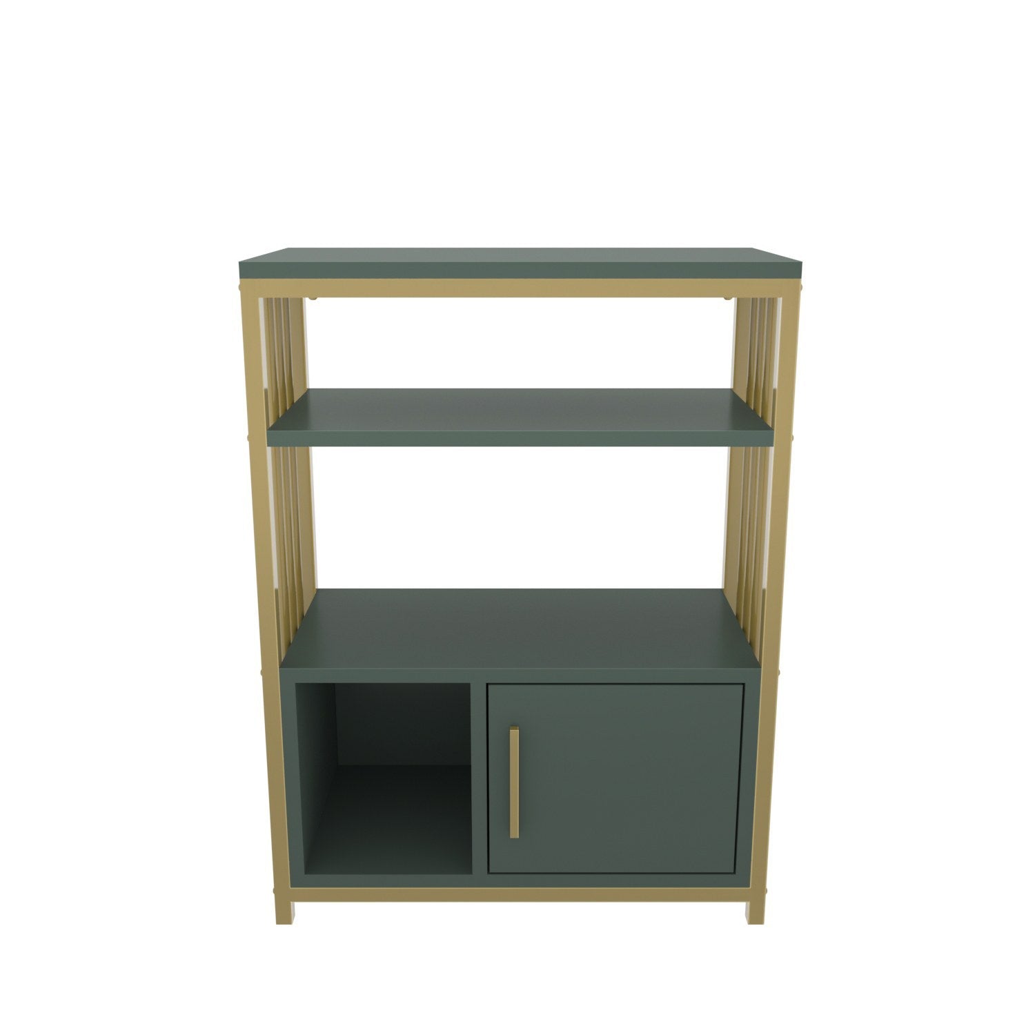 Estante elegante verde e dourada, 60 x 80 x 29,6 cm | Painel de partículas 100% revestido de melamina, 18 mm de espessura | Armazenamento elegante para casa e escritório modernos
