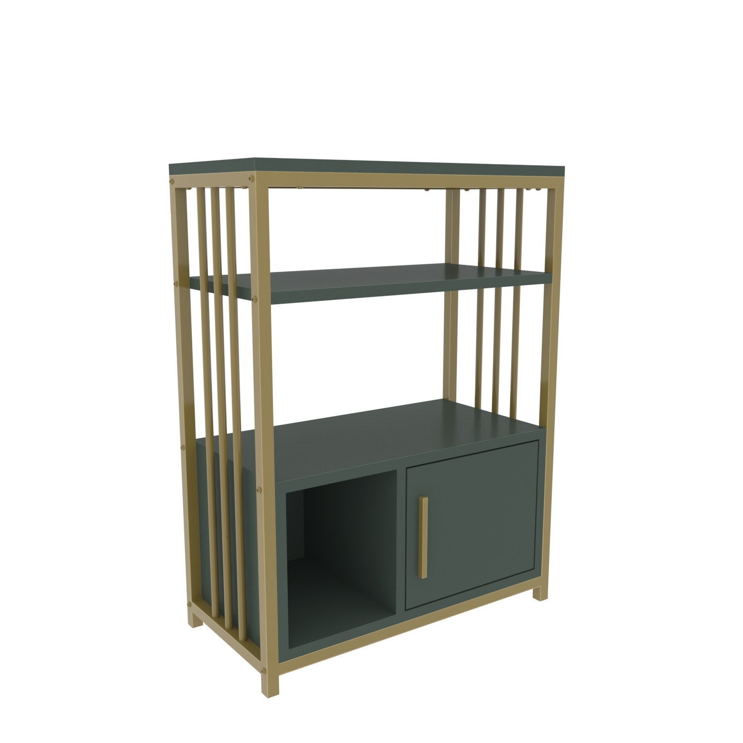 Estante elegante verde e dourada, 60 x 80 x 29,6 cm | Painel de partículas 100% revestido de melamina, 18 mm de espessura | Armazenamento elegante para casa e escritório modernos