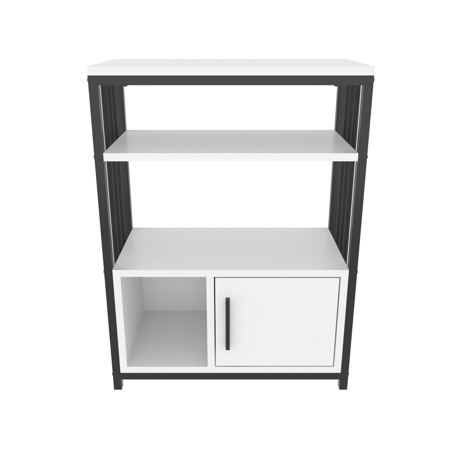 Estante elegante, branca e preta, 60 x 80 x 29,6 cm | Painel de partículas 100% revestido em melamina, 18 mm de espessura | Perfeita para decoração moderna de casa e escritório