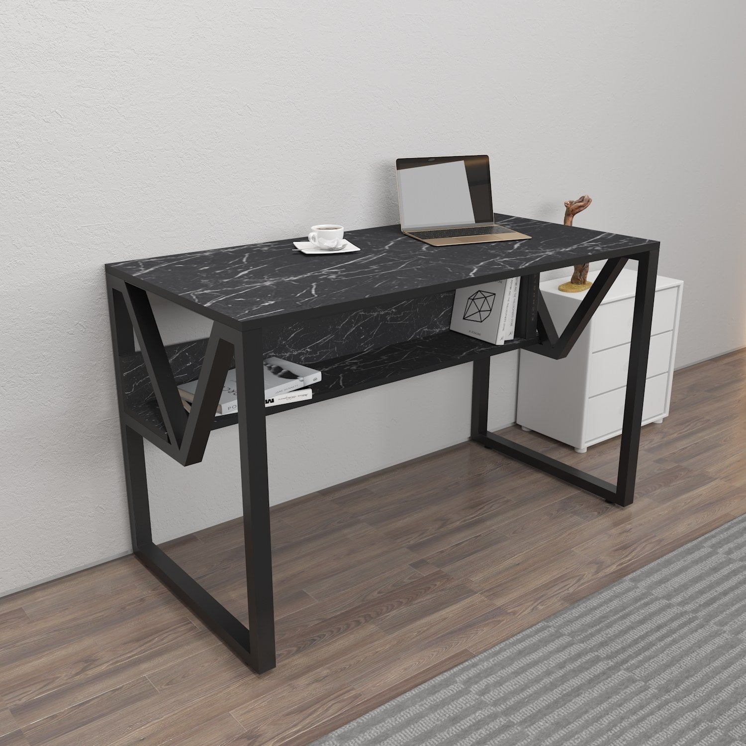Secretária de Estudo/Escritório Preta Elegante, 120 x 60 x 72,8 cm | Painel de Partículas 100% Revestido em Melamina, 18 mm de Espessura | Perfeita para Escritórios em Casa e Espaços de Estudo