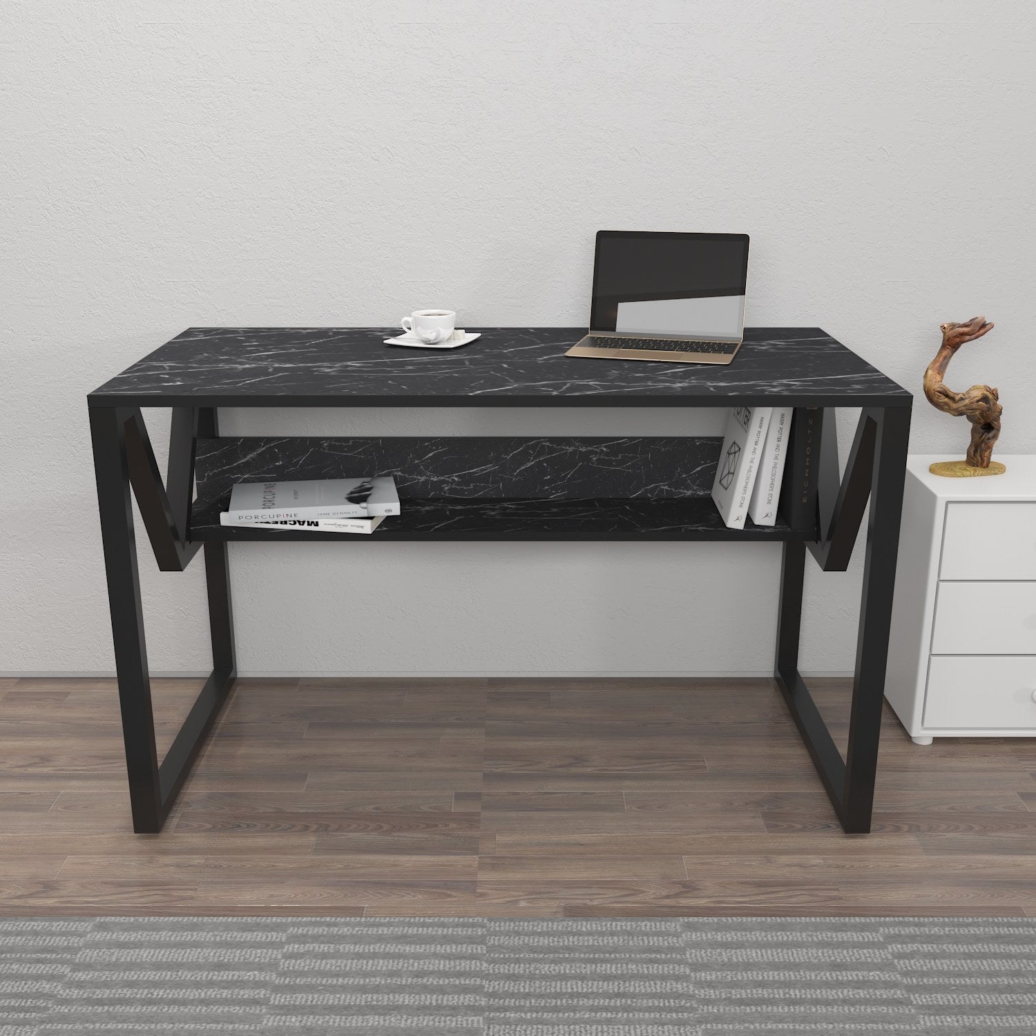 Secretária de Estudo/Escritório Preta Elegante, 120 x 60 x 72,8 cm | Painel de Partículas 100% Revestido em Melamina, 18 mm de Espessura | Perfeita para Escritórios em Casa e Espaços de Estudo
