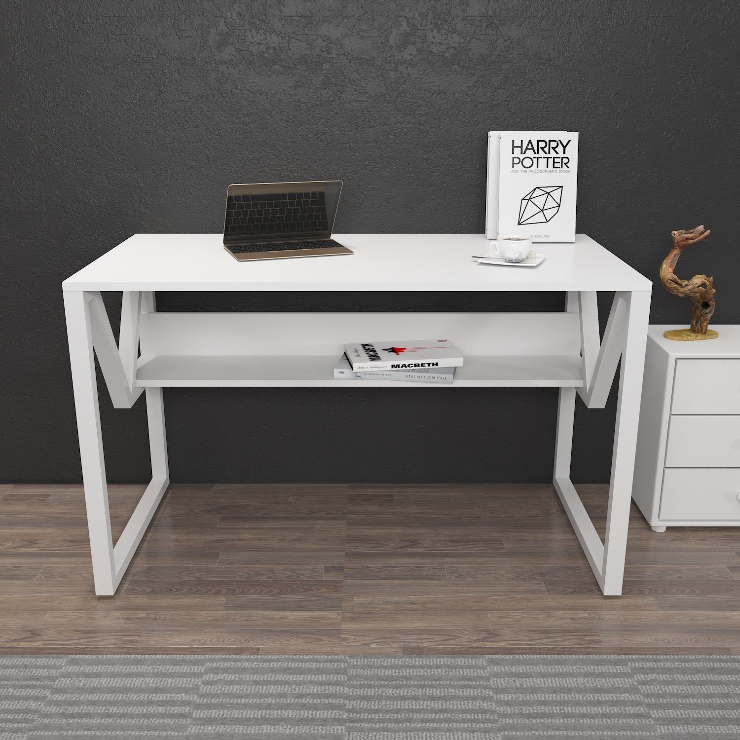 Secretária de Estudo/Escritório Moderna, Branca, 120 x 60 x 72,8 cm | Painel de Partículas 100% Revestido em Melamina, 18 mm de Espessura | Elegante e Funcional para Escritório e Estudo em Casa