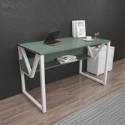 Secretária de Estudo/Escritório Elegante, Verde e Branca, 120 x 72,8 x 60 cm | Painel de Partículas 100% Revestido em Melamina, 18 mm de Espessura | Perfeita para Escritórios e Salas de Estudo Modernos