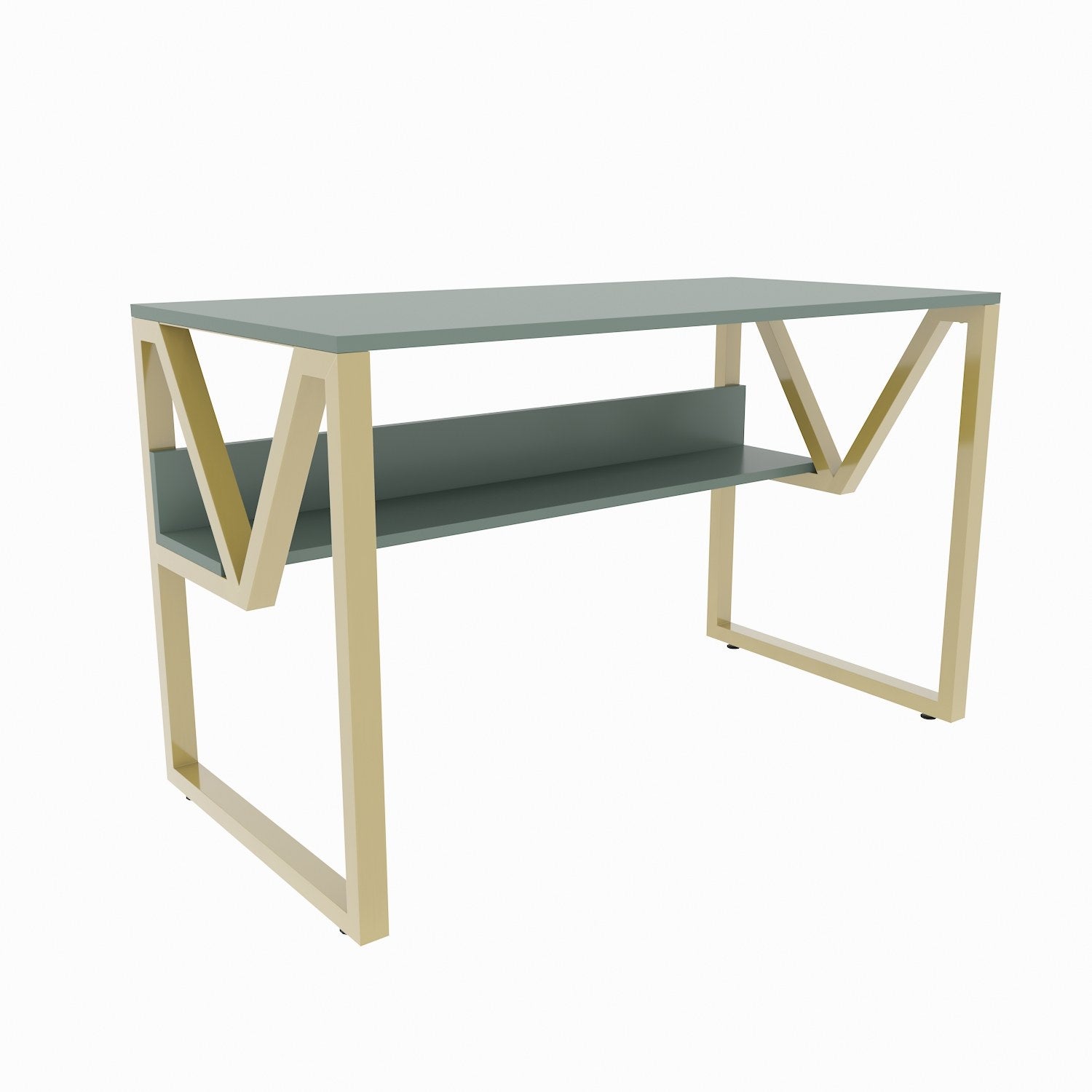Secretária de Estudo/Escritório Elegante, Verde e Dourado, 120 x 60 x 72,8 cm | Painel de Partículas 100% Revestido em Melamina, 18 mm de Espessura | Perfeita para Escritórios e Salas de Estudo Modernos