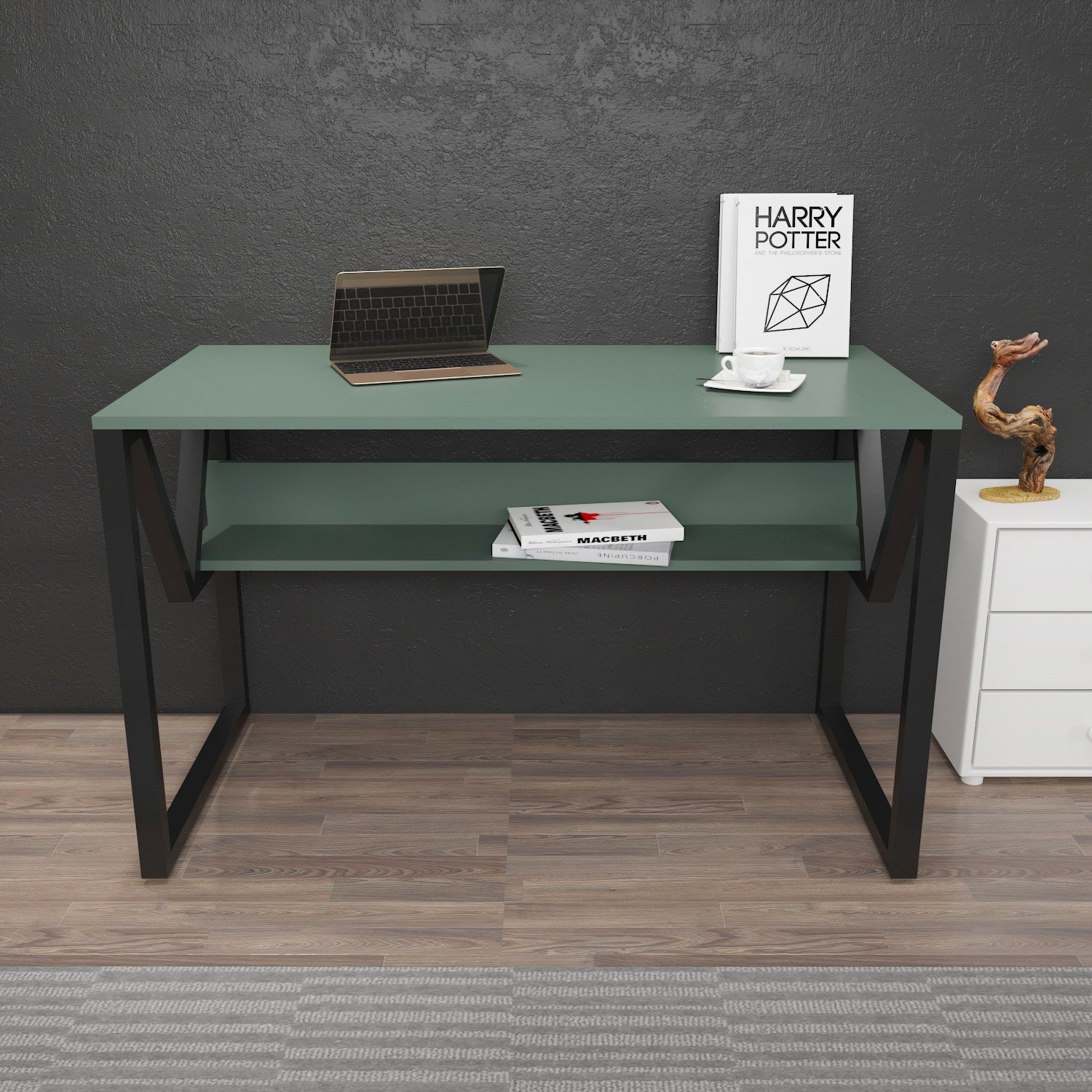 Secretária de Estudo/Escritório Elegante, Verde e Preta, 120 x 60 x 72,8 cm | Painel de Partículas 100% Revestido em Melamina, 18 mm de Espessura | Perfeita para Escritórios e Salas de Estudo Modernos