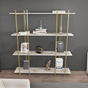Estante elegante – 160 cm x 180 cm x 29,6 cm – Branco e Dourado – Painéis de partículas revestidos em melamina