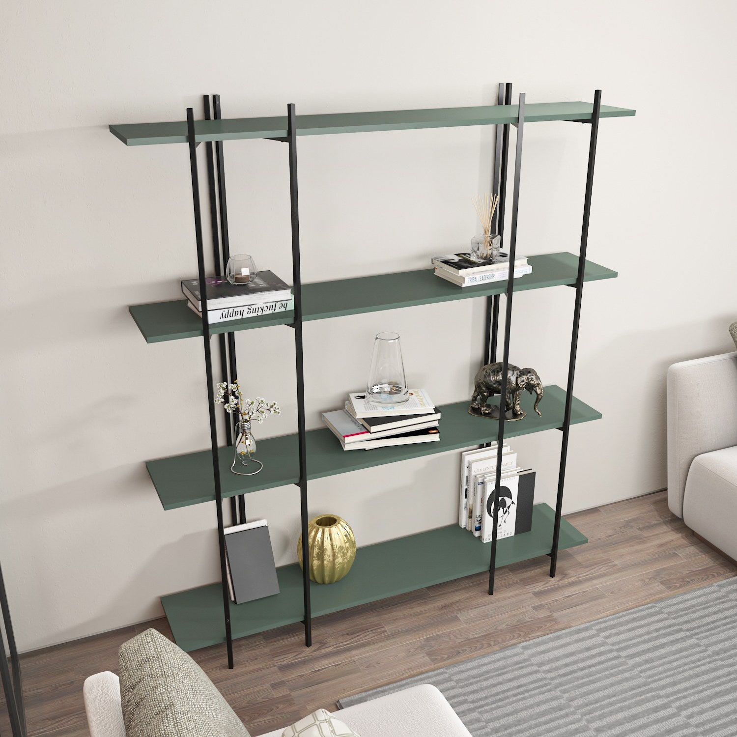 Estante – 160 cm x 180 cm x 29,6 cm – verde e preto – painel de partículas revestido a melamina