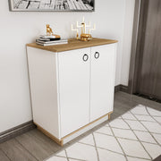 Aparador Elegante, Branco e Carvalho, 72 cm x 83,1 cm x 42 cm | Painel de Partículas 100% Revestido com Melamina, 18 mm de Espessura | Perfeita para Salas de Estar e Corredores Modernos