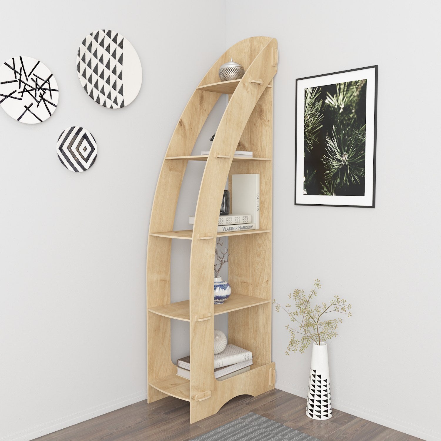 Estante de carvalho elegante, 58 x 180 x 31,6 cm | Painel de partículas 100% revestido de melamina, 8 mm de espessura | Perfeita para decoração moderna de casa e escritório