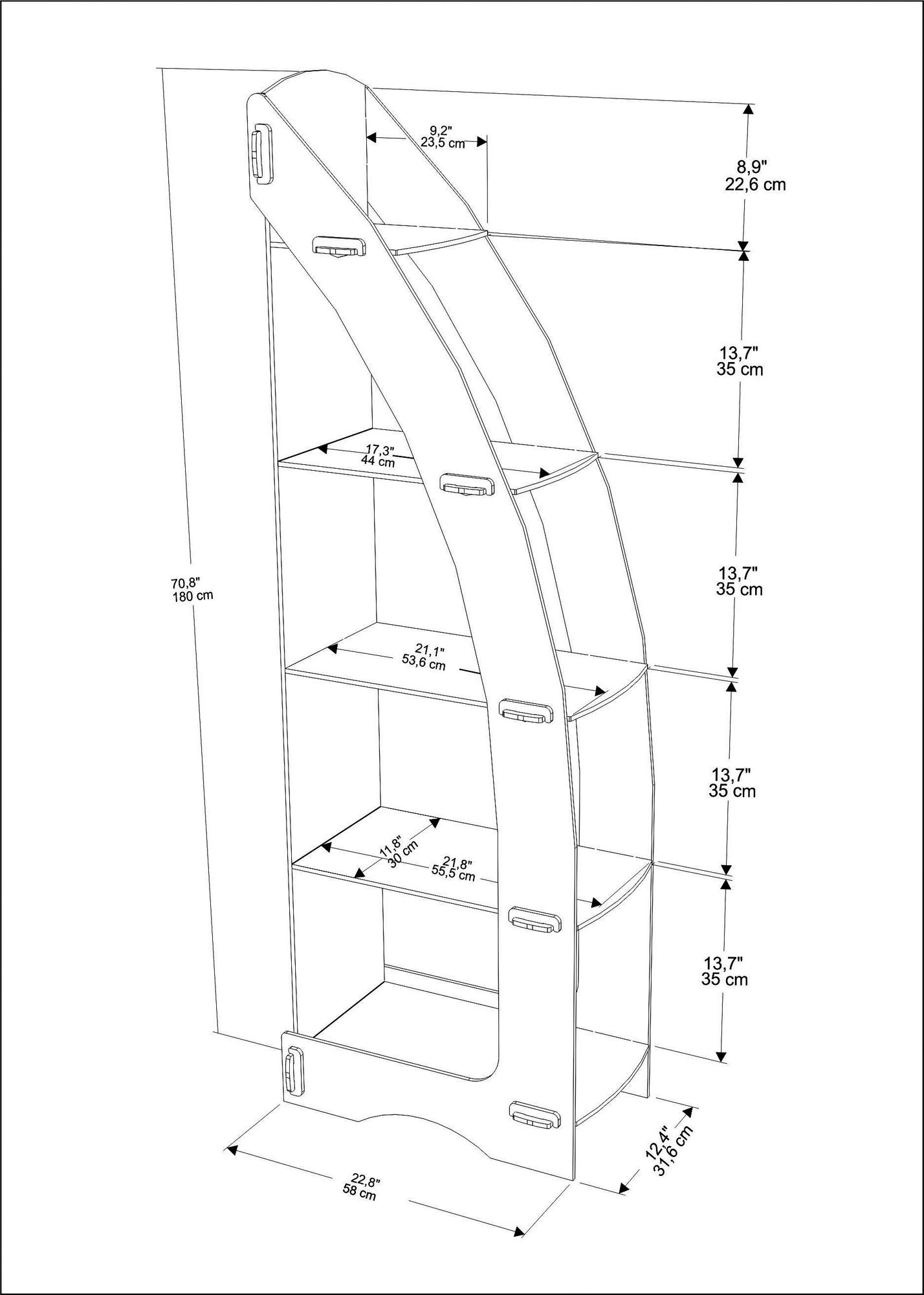 Estante de carvalho elegante, 58 x 180 x 31,6 cm | Painel de partículas 100% revestido de melamina, 8 mm de espessura | Perfeita para decoração moderna de casa e escritório