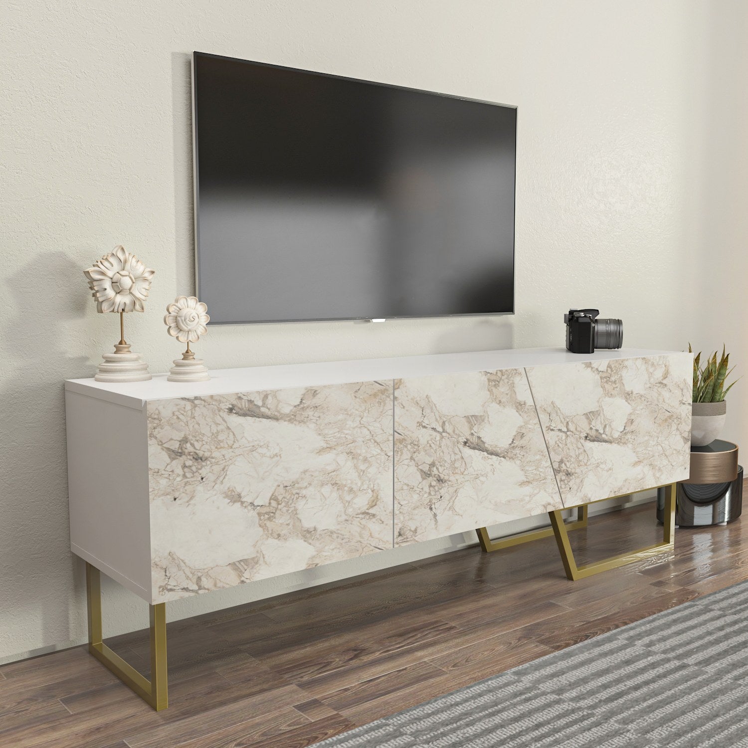 Mesa TV Branca 150cm - Melamina Resistente com Design Moderno para Sala de Estar