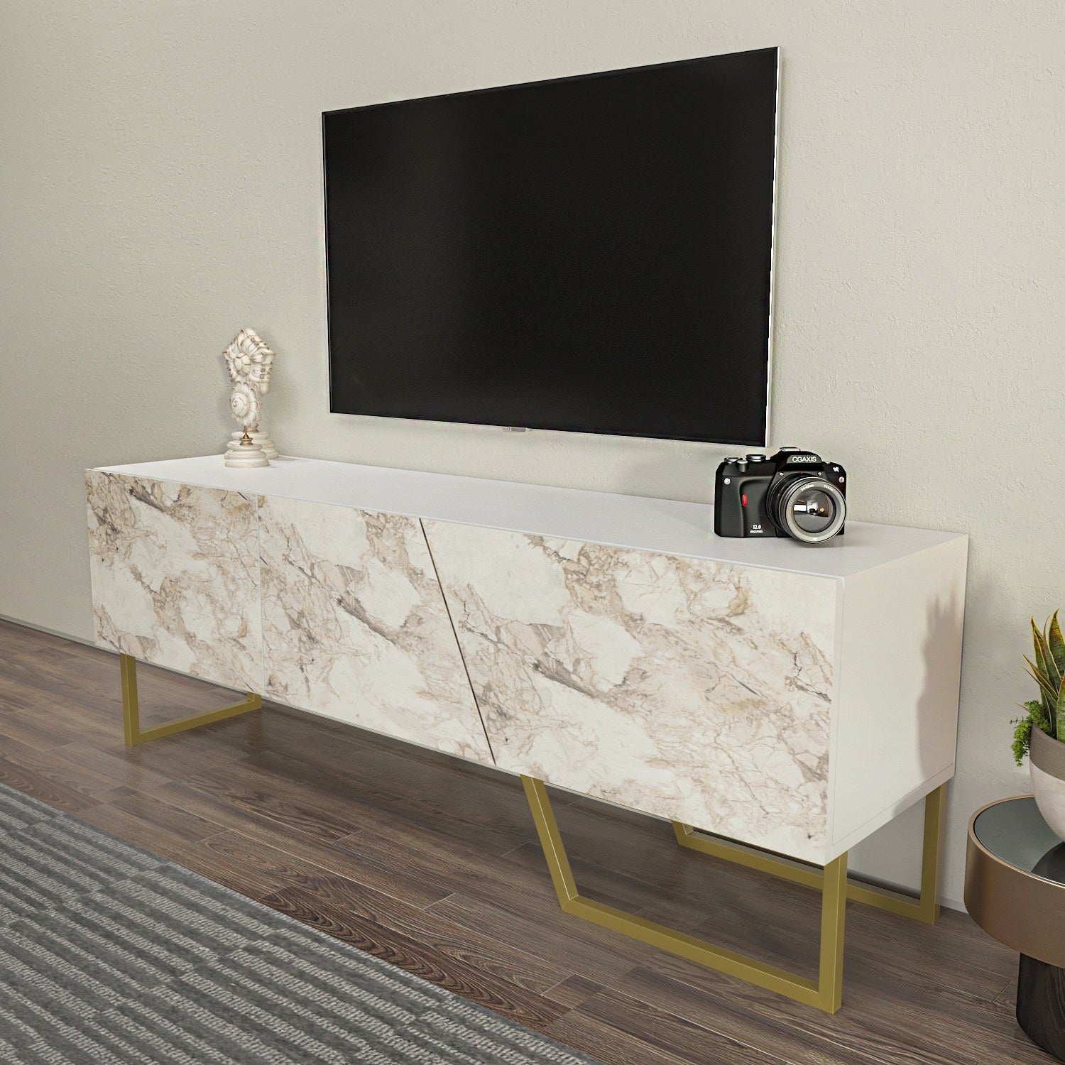 Mesa TV Branca 150cm - Melamina Resistente com Design Moderno para Sala de Estar