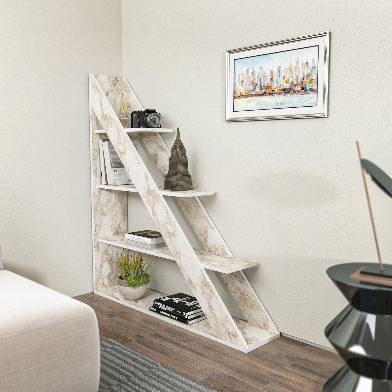 Estante branca elegante, 120 cm x 131,8 cm x 25 cm | Painel de partículas 100% revestido de melamina, 18 mm de espessura | Perfeita para armazenamento moderno em casa e escritório