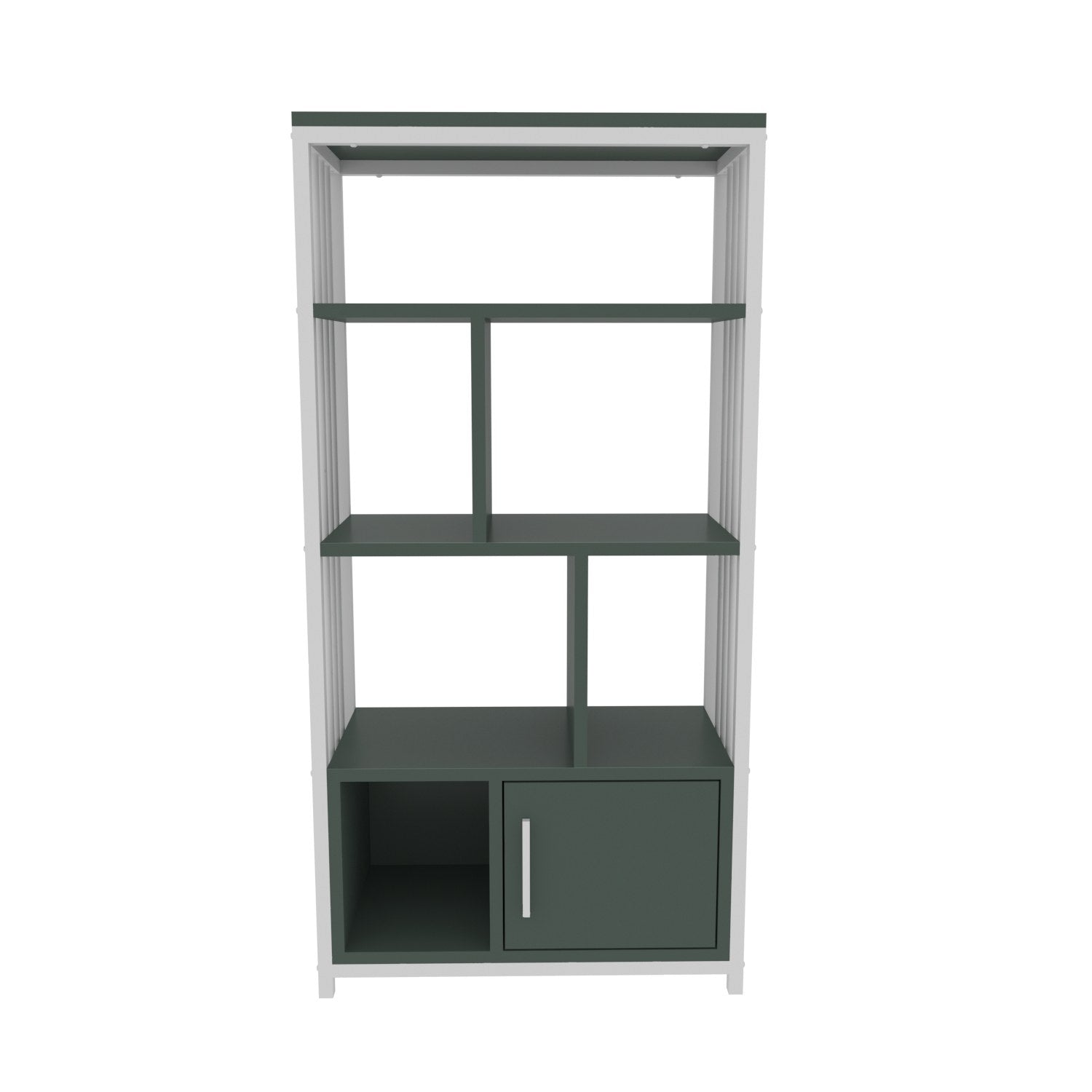 Estante elegante em verde e branco, 60 cm x 120 cm x 29,6 cm | Painel de partículas 100% revestido em melamina, 18 mm de espessura | Perfeita para decoração moderna de casa e escritório