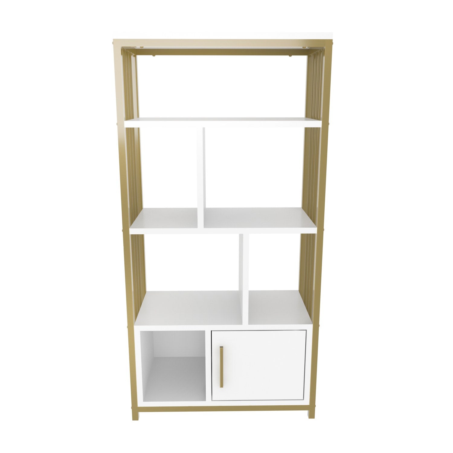 Estante elegante em branco e dourado, 60 cm x 120 cm x 29,6 cm | Painel de partículas 100% revestido em melamina, 18 mm de espessura | Armazenamento elegante para casas modernas