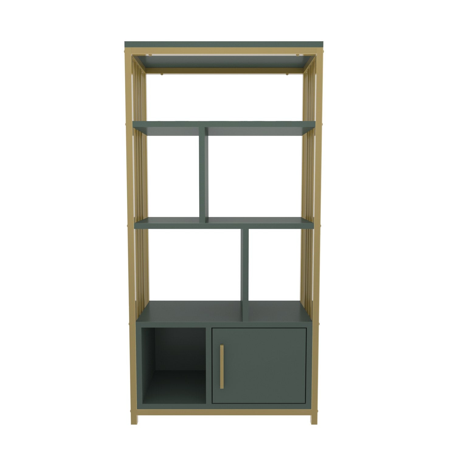 Estante elegante verde e dourada, 60 cm x 120 cm x 29,6 cm | Painel de partículas 100% revestido de melamina, 18 mm de espessura | Armazenamento elegante para espaços modernos