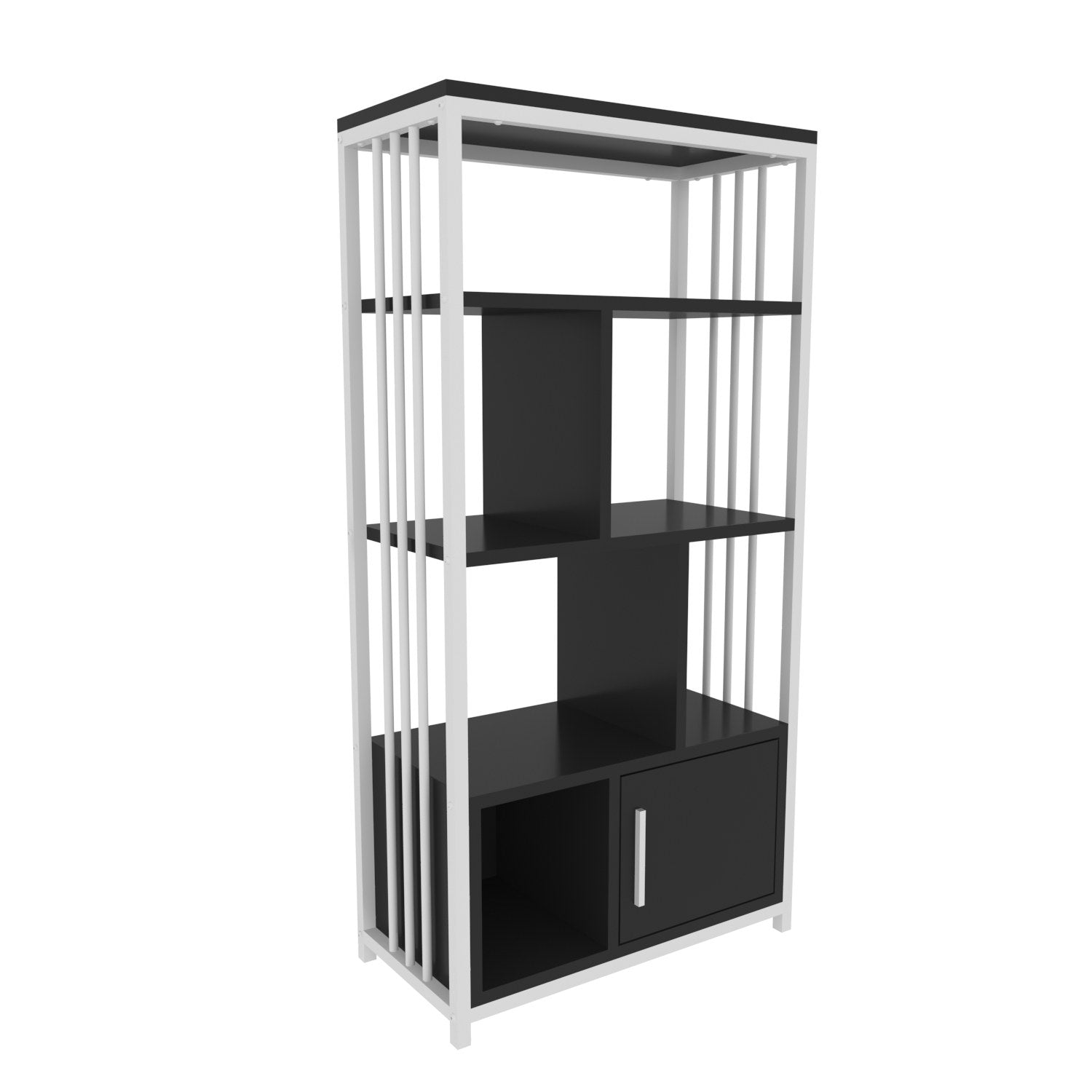 Estante elegante em preto e branco, 60 cm x 120 cm x 29,6 cm | Painel de partículas 100% revestido em melamina, 18 mm de espessura | Perfeita para decoração moderna de casa e escritório
