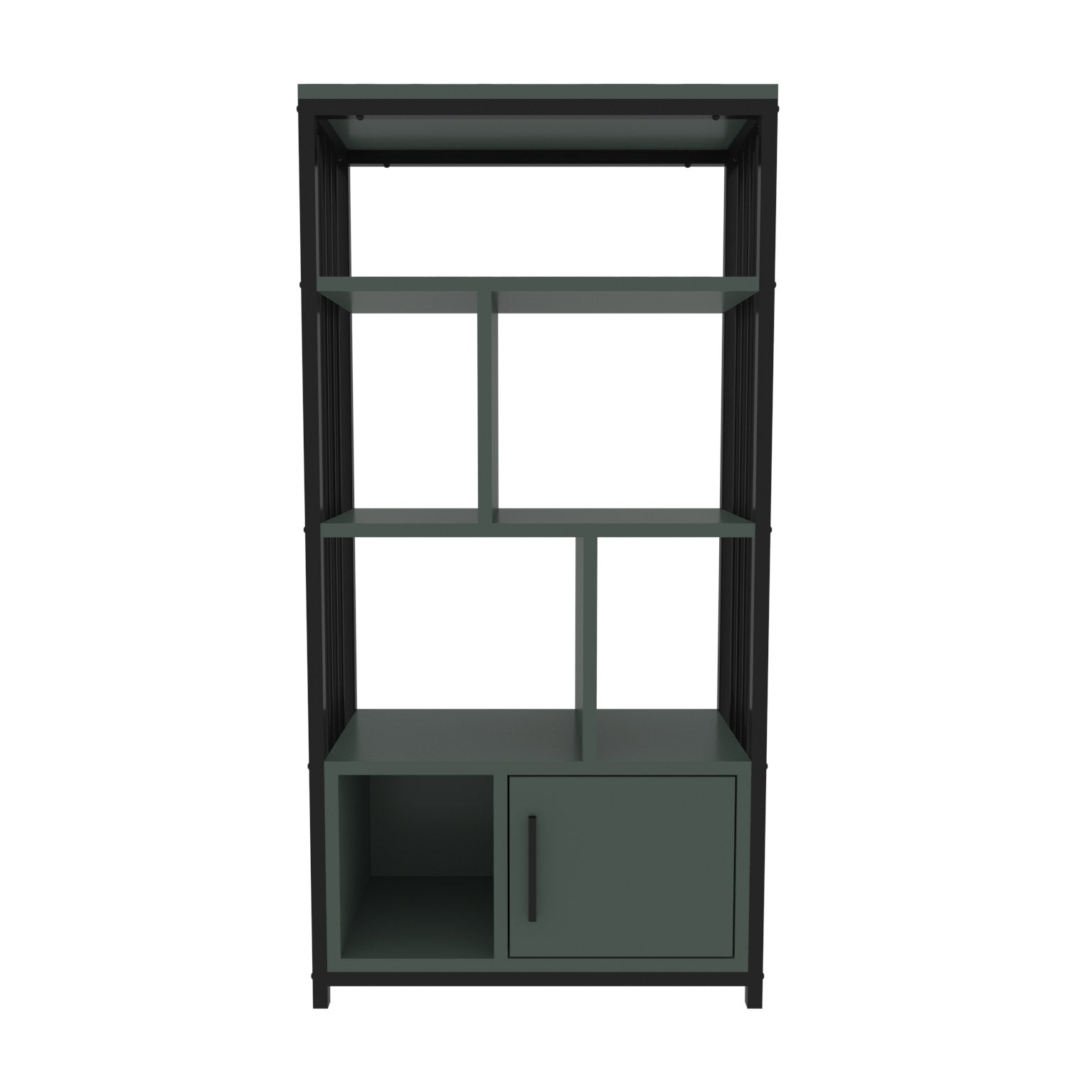 Estante elegante em preto e verde, 60 cm x 120 cm x 29,6 cm | Painel de partículas 100% revestido em melamina, 18 mm de espessura | Perfeita para decoração moderna de casa e escritório