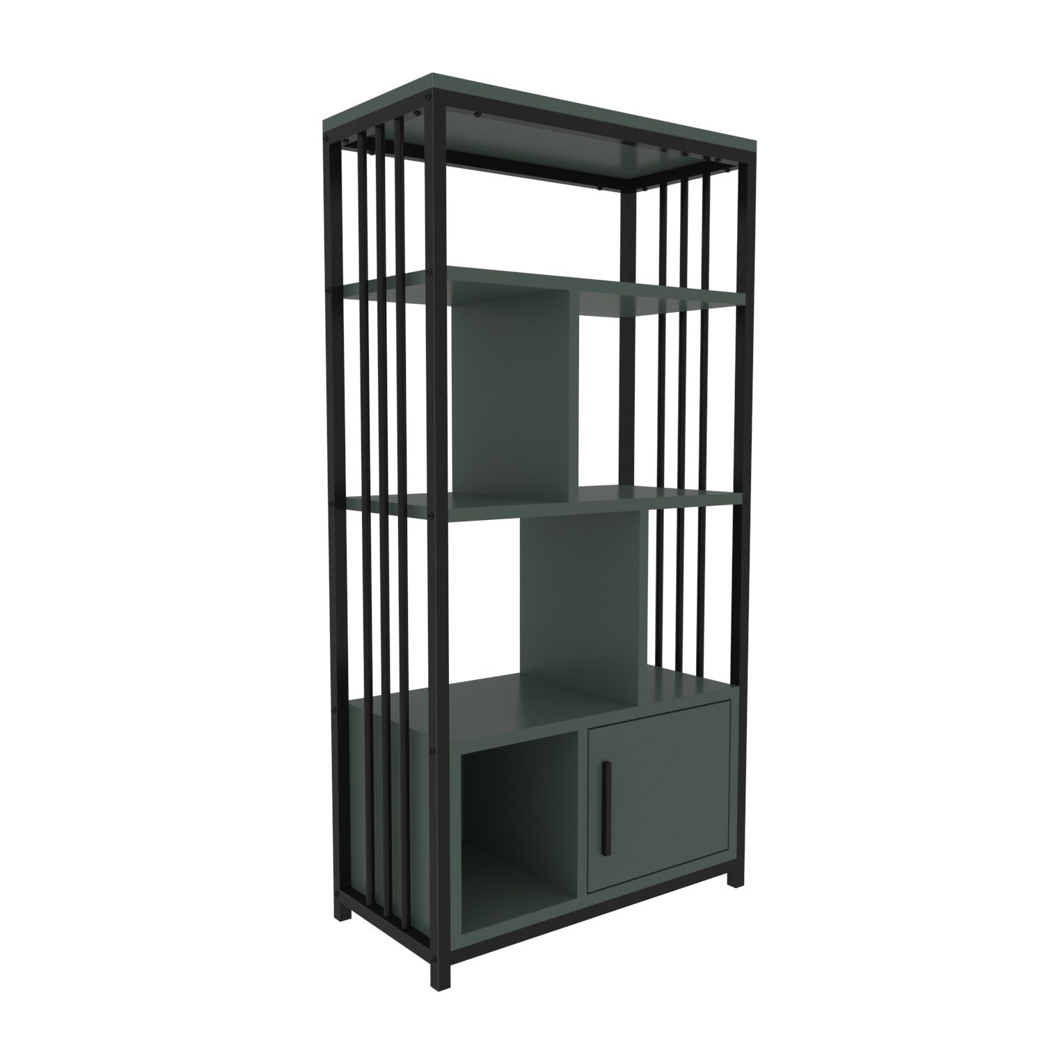 Estante elegante em preto e verde, 60 cm x 120 cm x 29,6 cm | Painel de partículas 100% revestido em melamina, 18 mm de espessura | Perfeita para decoração moderna de casa e escritório