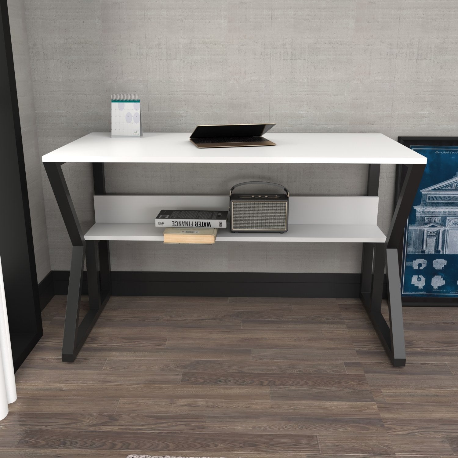 Secretária de Estudo/Escritório Moderna, Preta e Branca, 120 x 60 x 72,8 cm | Painel de Partículas 100% Revestido em Melamina, 18 mm de Espessura | Elegante e Funcional para Escritório em Casa