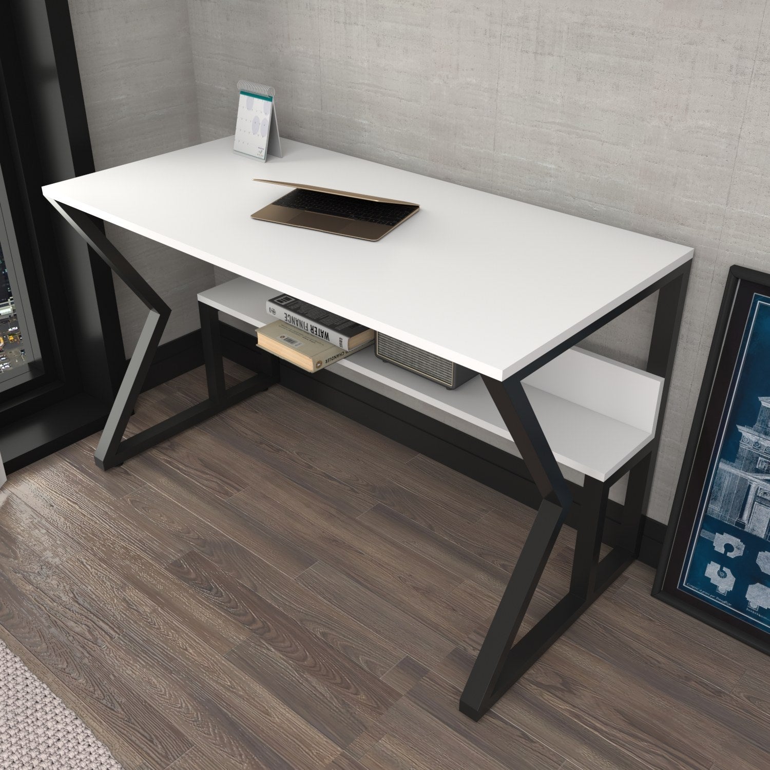 Secretária de Estudo/Escritório Moderna, Preta e Branca, 120 x 60 x 72,8 cm | Painel de Partículas 100% Revestido em Melamina, 18 mm de Espessura | Elegante e Funcional para Escritório em Casa