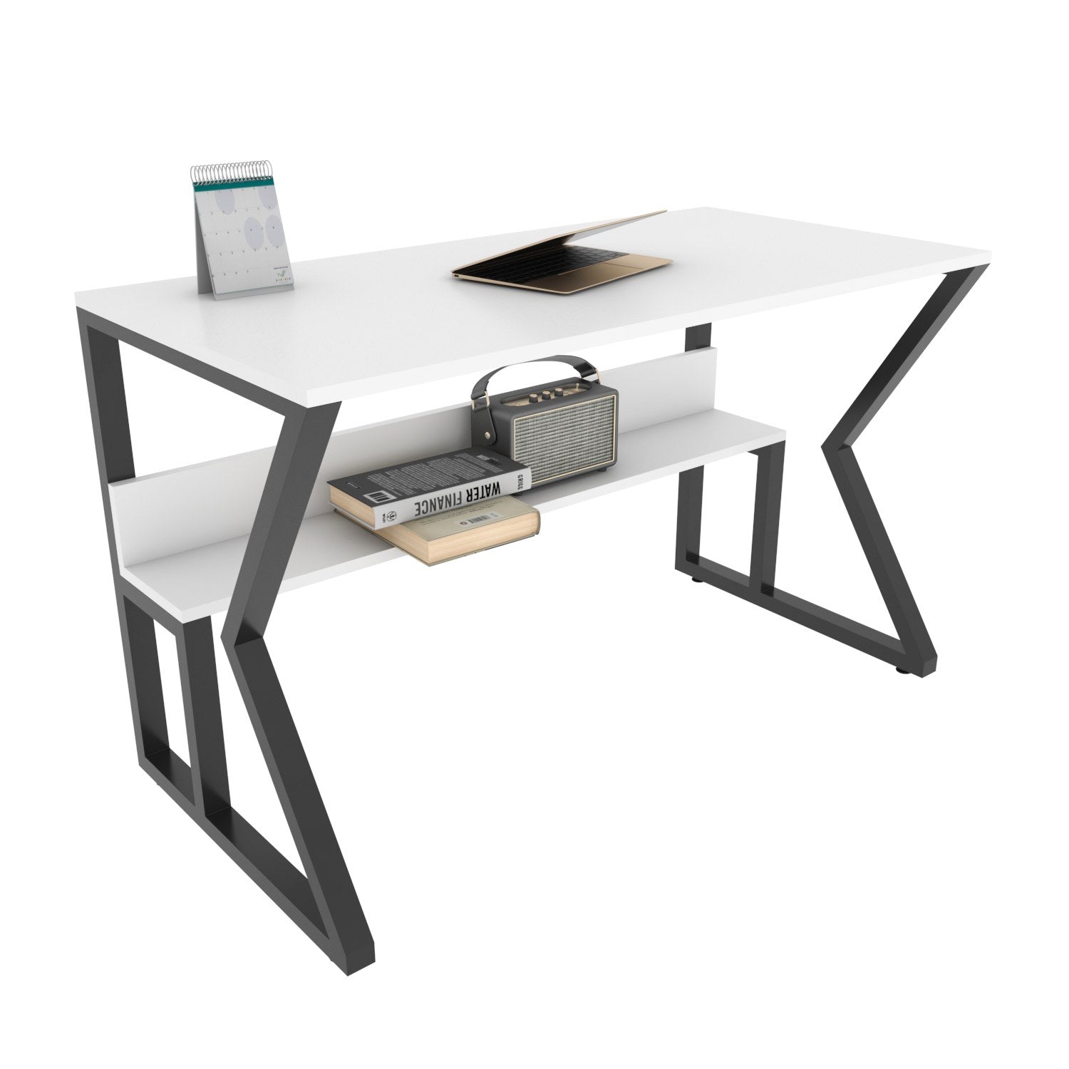 Secretária de Estudo/Escritório Moderna, Preta e Branca, 120 x 60 x 72,8 cm | Painel de Partículas 100% Revestido em Melamina, 18 mm de Espessura | Elegante e Funcional para Escritório em Casa