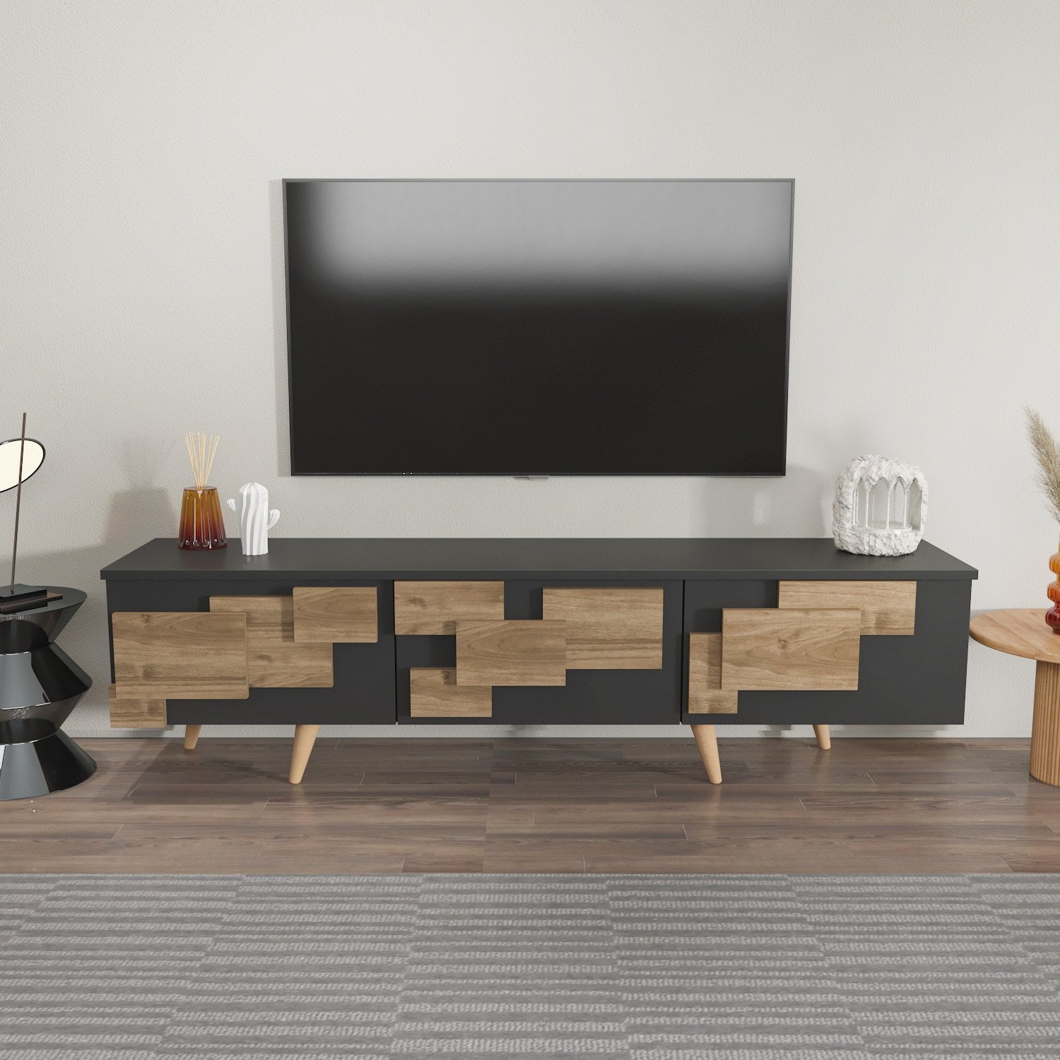 Suporte de TV elegante, antracite e nogueira, 160 x 45 x 35 cm | Painel de partículas 100% revestido de melamina, 18 mm de espessura | Design moderno para salas de estar e espaços de entretenimento