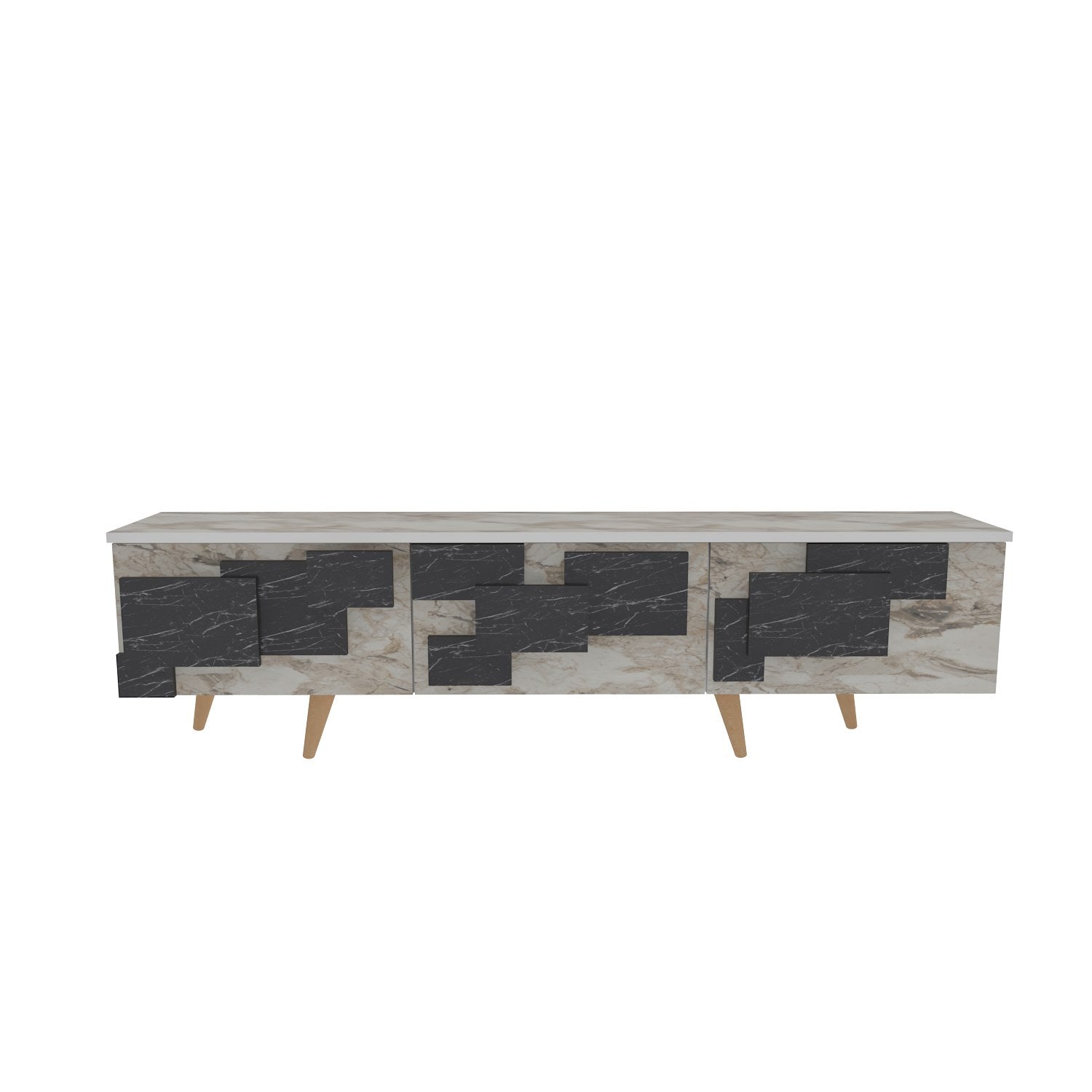 Suporte de TV elegante, branco e mármore, 160 x 45 x 35 cm | Painel de partículas 100% revestido de melamina, 18 mm de espessura | Design moderno para salas de estar e espaços de entretenimento