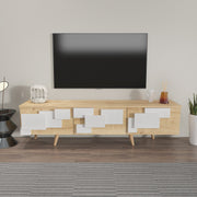 Suporte de TV elegante, carvalho e branco, 160 x 45 x 35 cm | Painel de partículas 100% revestido de melamina, 18 mm de espessura | Design moderno para salas de estar e espaços de entretenimento