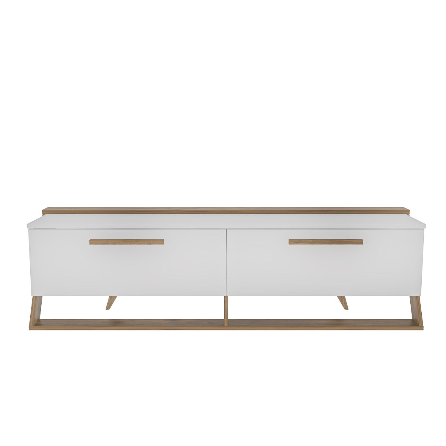 Suporte de TV elegante, branco e nogueira, 163,8 x 46,8 x 36,6 cm | Painel de partículas 100% revestido de melamina, 18 mm de espessura | Design moderno para salas de estar e espaços de entretenimento