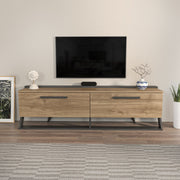 Suporte de TV elegante, nogueira e preto, 163,8 x 46,8 x 36,6 cm | Painel de partículas 100% revestido de melamina, 18 mm de espessura | Design moderno para salas de estar e espaços de entretenimento
