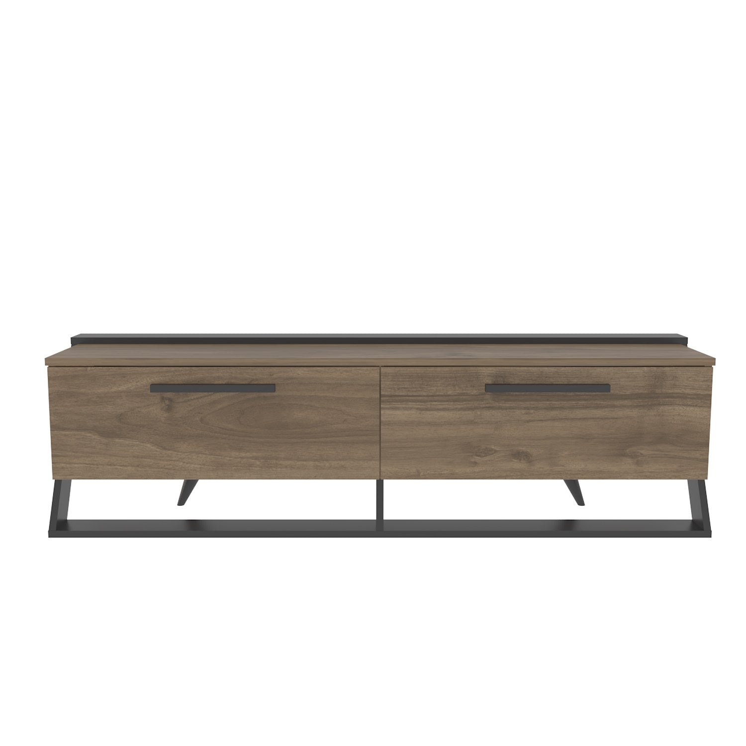 Suporte de TV elegante, nogueira e preto, 163,8 x 46,8 x 36,6 cm | Painel de partículas 100% revestido de melamina, 18 mm de espessura | Design moderno para salas de estar e espaços de entretenimento